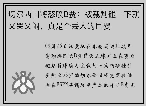 切尔西旧将怒喷B费：被裁判碰一下就又哭又闹，真是个丢人的巨婴